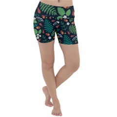 Pattern Forest Leaf Flower Motif Lightweight Velour Yoga Shorts