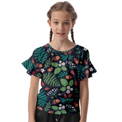 Pattern Forest Leaf Flower Motif Kids  Cut Out Flutter Sleeves