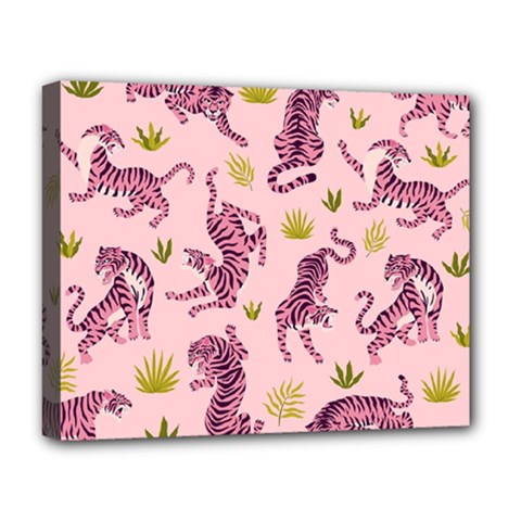 Pink Tigers And Tropical Leaves Patern Deluxe Canvas 20  X 16  (stretched)