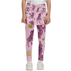 Pink Tigers And Tropical Leaves Patern Kids  Skirted Pants by Sarkoni