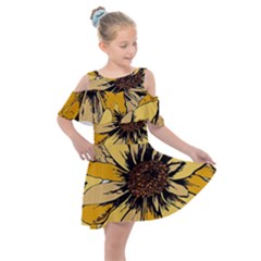 Colorful Seamless Floral Pattern Kids  Shoulder Cutout Chiffon Dress