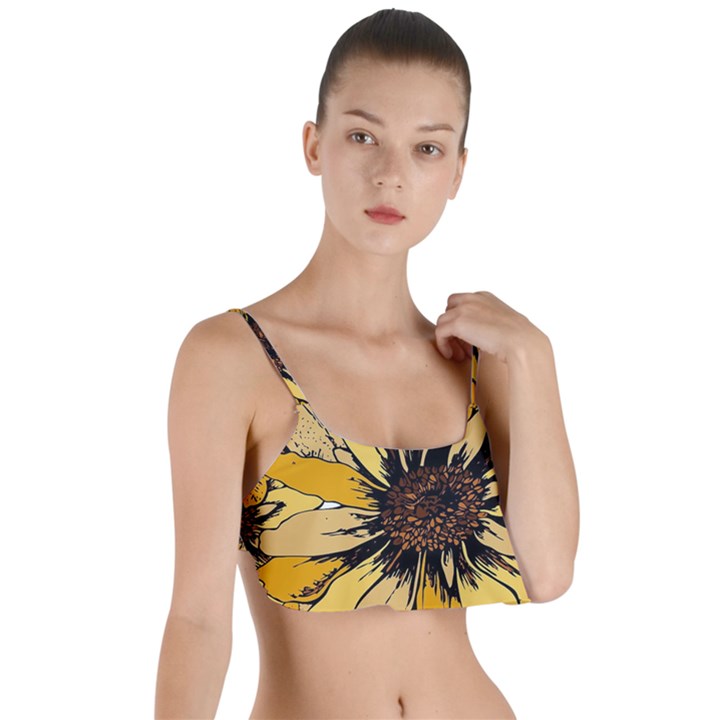 Colorful Seamless Floral Pattern Layered Top Bikini Top 