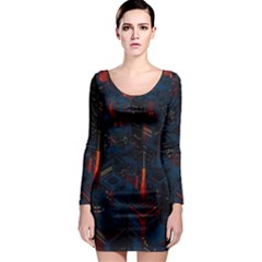 Architecture City Pixel Art Long Sleeve Bodycon Dress