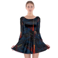 Architecture City Pixel Art Long Sleeve Skater Dress