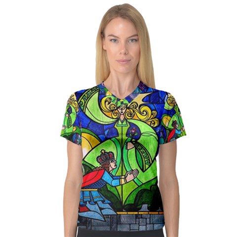 Beauty And The Beast Stained Glass Rose V-neck Sport Mesh T-shirt by Sarkoni