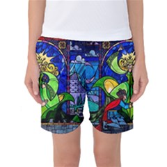 Beauty And The Beast Stained Glass Rose Women s Basketball Shorts by Sarkoni