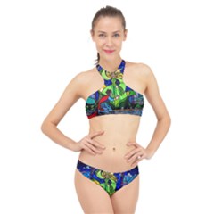 Beauty And The Beast Stained Glass Rose High Neck Bikini Set by Sarkoni