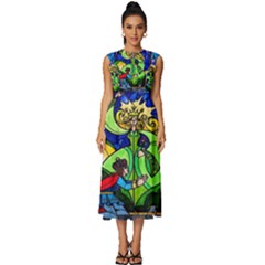 Beauty And The Beast Stained Glass Rose Sleeveless Round Neck Midi Dress by Sarkoni