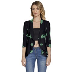 I Love Guitars In Pop Arts Blooming Style Women s 3/4 Sleeve Ruffle Edge Open Front Jacket by pepitasart