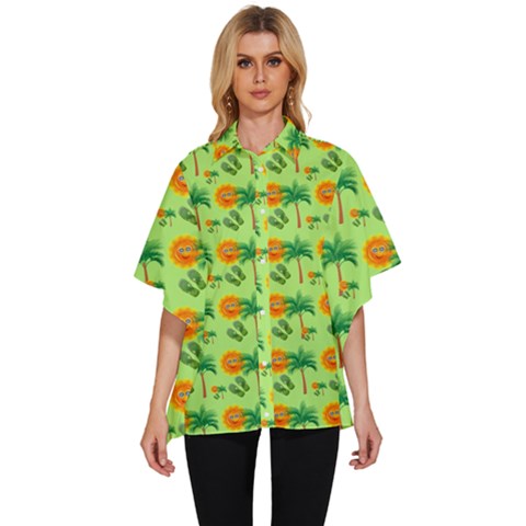 Summer Fun Pattern Women s Batwing Button Up Shirt by LalyLauraFLM