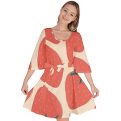 Seamless Strawberry Pattern Vector Velour Kimono Dress by Grandong