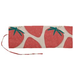 Seamless Strawberry Pattern Vector Roll Up Canvas Pencil Holder (m)