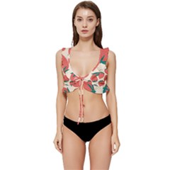 Seamless Strawberry Pattern Vector Low Cut Ruffle Edge Bikini Top