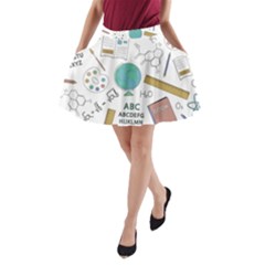 School Subjects And Objects Vector Illustration Seamless Pattern A-Line Pocket Skirt