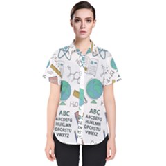 School Subjects And Objects Vector Illustration Seamless Pattern Women s Short Sleeve Shirt