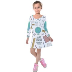 School Subjects And Objects Vector Illustration Seamless Pattern Kids  Long Sleeve Velvet Dress