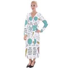 School Subjects And Objects Vector Illustration Seamless Pattern Velvet Maxi Wrap Dress