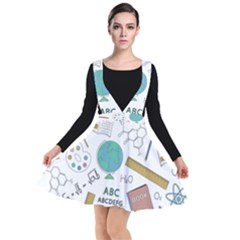 School Subjects And Objects Vector Illustration Seamless Pattern Plunge Pinafore Dress