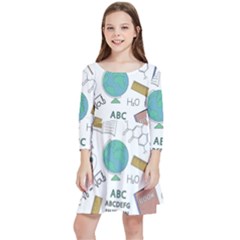 School Subjects And Objects Vector Illustration Seamless Pattern Kids  Quarter Sleeve Skater Dress