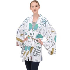 School Subjects And Objects Vector Illustration Seamless Pattern Long Sleeve Velvet Kimono 