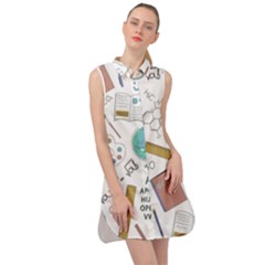 School Subjects And Objects Vector Illustration Seamless Pattern Sleeveless Shirt Dress