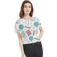 School Subjects And Objects Vector Illustration Seamless Pattern Butterfly Chiffon Blouse