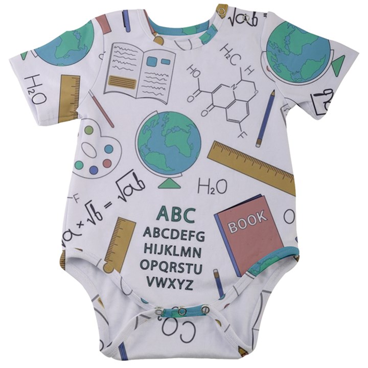 School Subjects And Objects Vector Illustration Seamless Pattern Baby Short Sleeve Bodysuit