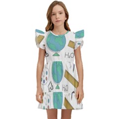 School Subjects And Objects Vector Illustration Seamless Pattern Kids  Winged Sleeve Dress