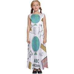 School Subjects And Objects Vector Illustration Seamless Pattern Kids  Satin Sleeveless Maxi Dress