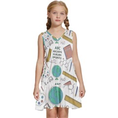 School Subjects And Objects Vector Illustration Seamless Pattern Kids  Sleeveless Tiered Mini Dress