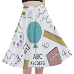 School Subjects And Objects Vector Illustration Seamless Pattern A-Line Full Circle Midi Skirt With Pocket