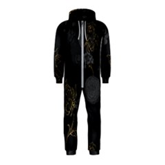 Dark And Gold Flower Patterned Hooded Jumpsuit (kids) by Grandong