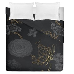 Dark And Gold Flower Patterned Duvet Cover Double Side (queen Size) by Grandong