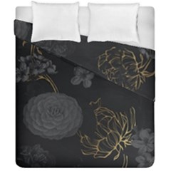 Dark And Gold Flower Patterned Duvet Cover Double Side (california King Size) by Grandong