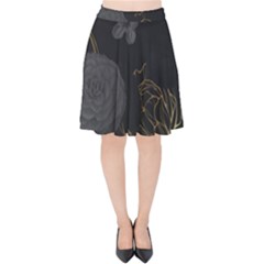 Dark And Gold Flower Patterned Velvet High Waist Skirt by Grandong