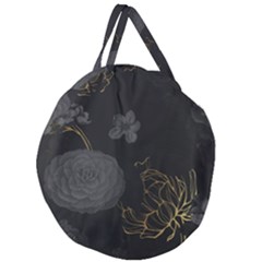 Dark And Gold Flower Patterned Giant Round Zipper Tote by Grandong