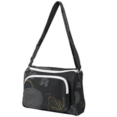 Dark And Gold Flower Patterned Front Pocket Crossbody Bag by Grandong