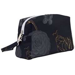 Dark And Gold Flower Patterned Wristlet Pouch Bag (large) by Grandong