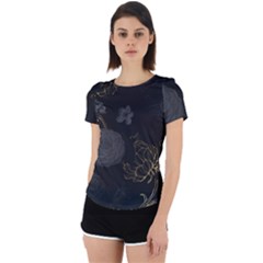 Dark And Gold Flower Patterned Back Cut Out Sport T-shirt by Grandong