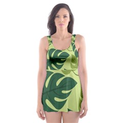 Seamless Pattern Of Monstera Leaves For The Tropical Plant Background Skater Dress Swimsuit by Grandong