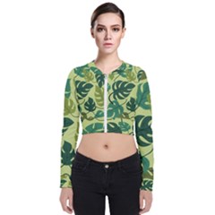 Seamless Pattern Of Monstera Leaves For The Tropical Plant Background Long Sleeve Zip Up Bomber Jacket