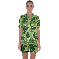 Seamless Pattern Of Monstera Leaves For The Tropical Plant Background Satin Short Sleeve Pajamas Set by Grandong