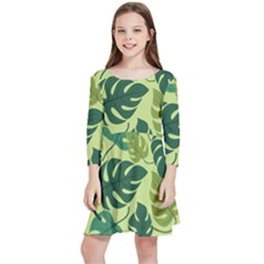 Seamless Pattern Of Monstera Leaves For The Tropical Plant Background Kids  Quarter Sleeve Skater Dress by Grandong