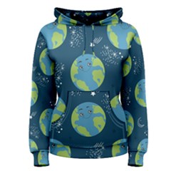 Seamless Pattern Cartoon Earth Planet Women s Pullover Hoodie by Grandong