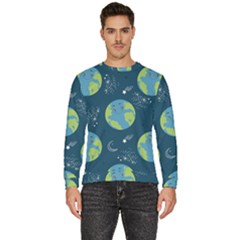 Seamless Pattern Cartoon Earth Planet Men s Fleece Sweatshirt