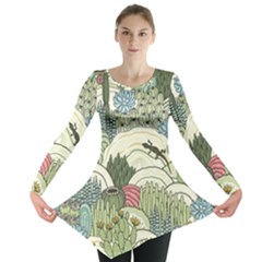 Playful Cactus Desert Landscape Illustrated Seamless Pattern Long Sleeve Tunic  by Grandong