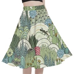Playful Cactus Desert Landscape Illustrated Seamless Pattern A-line Full Circle Midi Skirt With Pocket by Grandong