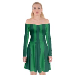 Green Seamless Watermelon Skin Pattern Off Shoulder Skater Dress by Grandong