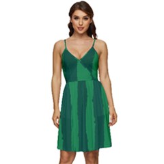 Green Seamless Watermelon Skin Pattern V-neck Pocket Summer Dress  by Grandong