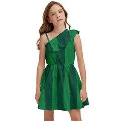 Green Seamless Watermelon Skin Pattern Kids  One Shoulder Party Dress by Grandong